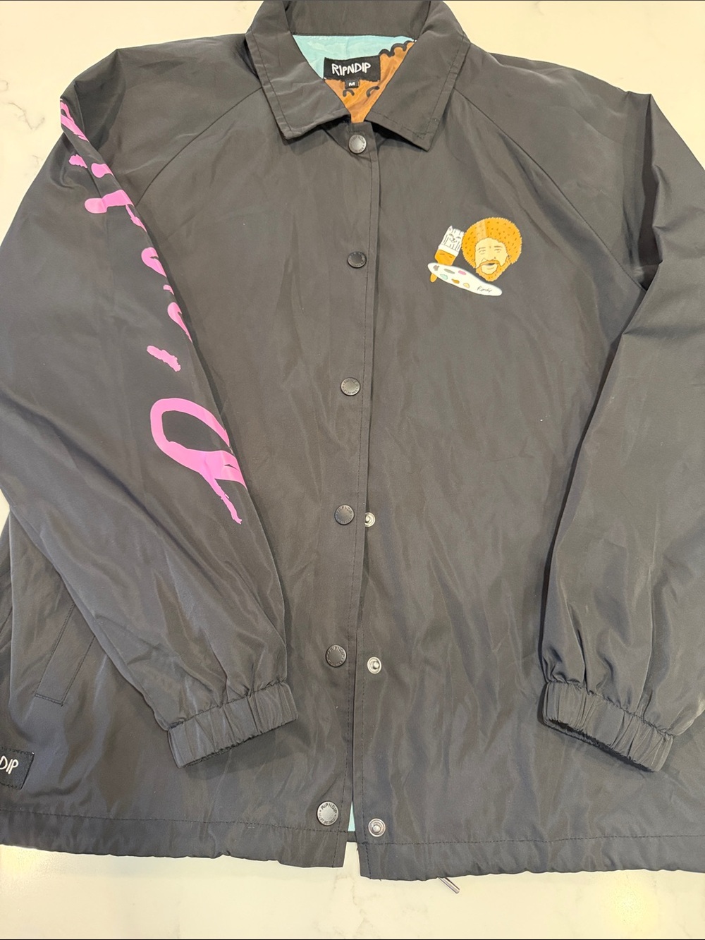 RipNdip Jacket Satin Bob Ross Rain Windbreaker Size Medium